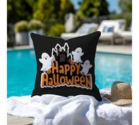 Taie Oreiller 65x65 cm - Housse de Coussin Extérieur Imperméable avec Fermeture Éclair Invisible - Halloween & Noir Protege Oreiller en Lin Impression Double Face - Décoration Maison - 1 Pièce 2B-1186