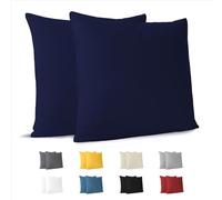 Taie Oreiller 65x65 cm (Lot de 2) Dreamzie - 100% Coton Jersey 150 GSM - Bleu Foncé - Taie d'oreiller 65 x 65 cm- Housse de Coussin Résistant et Hypoallergénique pour Oreiller 65x65 cm