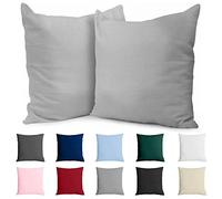 Dreamzie Taie Oreiller 65x65 Coton Renforcé (Set de 2) - Gris Clair - Tissage serré de 57 Fils/cm² - Taie Oreiller 65 x 65 cm- Certifié Oeko Tex