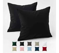 Taie Oreiller 65x65 Coton Renforcé (Set de 2) - Noir - Tissage serré de 57 Fils/cm² - Taie Oreiller 65 x 65 cm- Certifié Oeko Tex