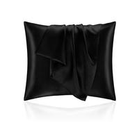 Taie Oreiller 65x65 en Satin, Housse Oreiller Satinées Protège Peau et Cheveux - Ultra Douce et Hypoallergénique - Lot de 2 Housse Coussin avec Fermeture Éclair Noir