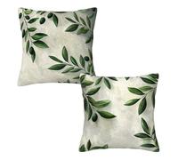 Taie Oreiller 65x65, Housse Coussin Vert Sauge, Velours Taies d'oreillers Lot de 2, Motif Usine Coussin Canape Decoration Impression Recto Verso pour Automne Decoration Maison Salon, Cadeau Femme A-87
