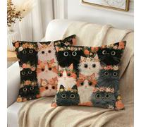 Taie Oreiller 65x65 Lin Abstraction Coussin Canape Lot de 2 Chats, b-93 | Coussin Exterieur Impermeable, Protege Oreiller Coussins de Jardin, Decoration Maison, Decoration Automne