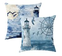 Taie Oreiller 65x65 Lot de 2 Bleu Housse Coussin 65x65 cm Carré Coussin Océan Impression Double Face Lin Housses de Canapé Décoratif pour Lit Canape Salon Chambre Maison Decoration Noel Cadeaux,2p523F