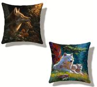 Taie Oreiller 70x70 cm Lot de 2 Couleur Housse de Coussin 70 x 70 Coussin Decoratif Lit Loup Exterieur Cushion Covers Lin pour Printemps Été Chaise Canape Chambre Terrasse Décoratifs, Gifts M-8866VA