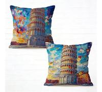 Taie Oreiller 70x70 cm Lot de 2 Couleur Housse de Coussin 70 x 70 Gros Coussin De Canapé Lin Taie Oreiller Exterieur La Tour PenchéE De Pise Printemps Été Chaise Chambre Terrasse Décoratifs 3-643E8J