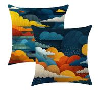 Taie Oreiller 70x70 Lot de 2 Bleu foncé Housse Coussin 70x70 cm Carré Coussin Paysage Impression Double Face Lin Housses de Canapé pour Lit Canape Salon Chambre Maison Decoration Noel Cadeaux,2p709F