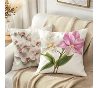 Taie Oreiller 70x70 Velours Beige Coussin Canape Lot de 2 Fleur, b-317 | Coussin Exterieur Impermeable, Protege Oreiller Coussins de Jardin, Decoration Maison, Decoration Automne