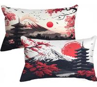 Taie Oreiller 70x90 Lot de 2, Japon Housse Coussin Mont Fuji Double Face Impression, Impermeable Lin Taie d'oreiller avec Fermeture Eclair Caché pour Decoration Exterieur Jardin, Cadeau Femme,Model470