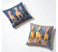 Taie Oreiller 75 x 75 Lot de 2 Blanc Coussin Exterieur 75x75 cm Coussin Decoratif Cheval Housse De Canapé Lin avec Fermeture éclair Invisible pour Jardin Decoration Maison, Printemps et été W-70M79X