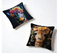 Taie Oreiller 75 x 75 Lot de 2 Noir Coussin Exterieur 75x75 cm Coussin Decoratif Girafe Housse De Canapé Lin avec Fermeture éclair Invisible pour Jardin Decoration Maison, Printemps et été N-0WX49Z