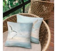 Taie Oreiller 75x75 Lot de 2, Mouette Plage De Mer Housse de Coussin Exterieur Impermeable pour Salon de Jardin, Taie d'oreiller Lin avec Fermeture Éclair Invisible, Maison Salon Décoration D-121