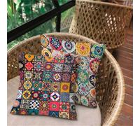 Taie Oreiller 75x75 Lot de 2, RéTro Boho Housse de Coussin Exterieur Impermeable pour Salon de Jardin, Taie D'oreiller Lin avec Fermeture Éclair Invisible, Maison Salon Chambre Canapé Décoration D-104