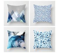 Taie Oreiller Bleu Gris Blanc Taie D'oreiller Coton Lin Coussin Canape avec Fermeture Eclair Cachée Durable Protège Oreiller Respirabilité Housse de Coussin Coussins Décoratifs 80x80cm/4 Pcs