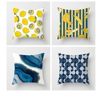 Taie Oreiller Bleu Jaune Vert Taie D'oreiller Coton Lin Coussin Canape avec Fermeture Eclair Cachée Durable Protège Oreiller Respirabilité Housse de Coussin Coussins Décoratifs 80x80cm/4 Pcs