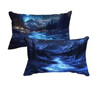 Taie Oreiller Bleu Marine Taie Oreiller Rectangulaire 50x80cm Paysage Pillow Case Housse Traversin Velours Avec Fermeture éclair Cachée Doux et Confortable Lavable Pour Canapé, Décoration, Noël C0C606