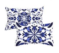 Taie Oreiller Bleu Taie Oreiller Rectangulaire 50x80cm Fleurs Pillow Case Housse Traversin Velours Avec Fermeture éclair Cachée Doux et Confortable Lavable Pour Canapé Décoration Cadeau de Noël C0C590