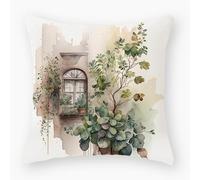 Taie Oreiller Café Vert Blanc Taie d'oreiller Tissu de Lin Coussin Canape Durable Protège Oreiller Lavable Coussin Decoratif Salon avec Fermeture Éclair Coussins Décoratifs 80x80cm/Lot de 1