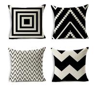 Taie Oreiller Géométrie Noir Beige Protège Oreiller Coton Lin Taie D'oreiller Fermeture à Glissière Cachée Housse Coussin Canapé Respirabilité Coussin Decoratif Coussins Décoratifs 40x40cm/4 Pcs