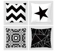 Taie Oreiller Géométrie Noire Étoile Taie D'oreiller Coton Lin Coussin Canape avec Fermeture Eclair Cachée Protège Oreiller Respirabilité Coussins Décoratifs Housse de Coussin Durable 80x80cm/4 Pcs