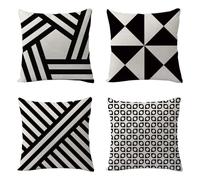 Taie Oreiller Géométrie Noire Taie D'oreiller Coton Lin Coussin Canape avec Fermeture Eclair Cachée Protège Oreiller Respirabilité Coussins Décoratifs Housse de Coussin Durable 80x80cm/4 Pcs