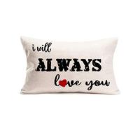 Taie Oreiller Jour De l'amour, Je T'Aimerai Toujours Citations Noires Coeurs Rouges Throw Housse De Coussin Imprimé Taie d'oreiller Super Douceur Couverture De Coussin pour Lit Chaise 40X60Cm