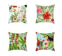 Taie Oreiller Plantes Rouges Vertes Taie d'oreiller Tissu de Lin Coussin Canape Durable Protège Oreiller Lavable Coussin Decoratif Salon avec Fermeture Éclair Coussins Décoratifs 80x80cm/Lot de 4