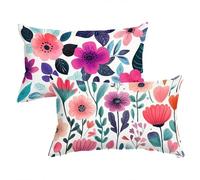 Taie Oreiller Rose Taie Oreiller Rectangulaire 50x80cm Fleurs Pillow Case Housse Traversin Lin avec Fermeture éclair Cachée Doux et Confortable Lavable en Machine pour Canapé, Décoration, Noël C0C566