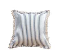 Taie Oreiller Soie Housse de Coussin de canapé, taie d'oreiller en Soie, Style rayé, Pompon, for la Maison et Le Bureau(Blue,50x50cm)