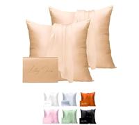 Taie Oreiller Soie Lilly Skin - Housse de Coussin en Soie de Mûrier Naturelle - Doux, Hypoallergénique, Thermorégulant, Anti-acné, Anti-âge - Carrée - 65 x 65 cm - Champagne - x2