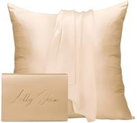 Taie Oreiller Soie Lilly Skin - Housse de Coussin en Soie de Mûrier Naturelle - Doux, Hypoallergénique, Thermorégulant, Anti-acné, Anti-âge - Carrée - 65 x 65 cm - Champagne - x1