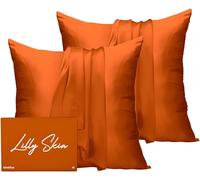 Taie Oreiller Soie Lilly Skin - Housse de Coussin en Soie de Mûrier Naturelle - Doux, Hypoallergénique, Thermorégulant, Anti-acné, Anti-âge - Carrée - 65 x 65 cm - Terracotta - x2