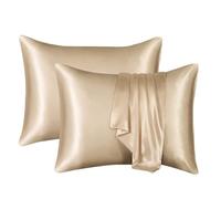 Taie Oreiller Soie Taie d'oreiller en Soie Blanche, Noire, Grise, Bleue, décorative, Luxueuse et Confortable, for la Maison(Champagne Gold,1PCx51x76cm(20x30in))