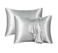 Taie Oreiller Soie Taie d'oreiller en Soie Blanche, Noire, Grise, Bleue, décorative, Luxueuse et Confortable, for la Maison(Light Gray,1PCx51x76cm(20x30in))