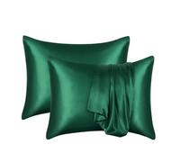 Taie Oreiller Soie Taie d'oreiller en Soie Blanche, Noire, Grise, Bleue, décorative, Luxueuse et Confortable, for la Maison(Dark Green,1PCx51x66cm(20x26in))