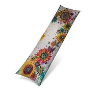 Taie Oreiller tournesol rural, Housse de Coussin de Corps en Velours Doux 60x180 cm，Taie d'Oreiller Longue Décorative pour Lit et Canapé，Protection de Traversin Respirante avec Long Zip Caché 0J-873