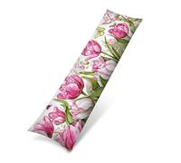 Taie Oreiller tulipe fleur, Housse de Coussin de Corps en Velours Doux 40x120 cm，Taie d'Oreiller Longue Décorative pour Lit et Canapé，Protection de Traversin Respirante avec Long Zip Caché 0J-907