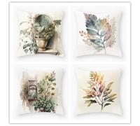 Taie Oreiller Vert Marron Blanc Taie d'oreiller Tissu de Lin Coussin Canape Durable Protège Oreiller Lavable Coussin Decoratif Salon avec Fermeture Éclair Coussins Décoratifs 80x80cm/Lot de 4