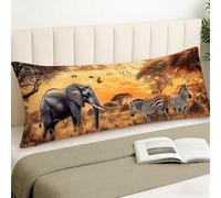 Taie Traversin 150 cm x 50 cm Afrique Taie Oreiller 50x150, Housse Coussin Éléphant Velour Housse Traversin Double Face Impression Oreiller Améliorer Sommeil Coussin Decoratif pour Chambre Lit,Cod1677