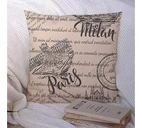 Taies d'oreiller Faded Line Text Hand Drawn Milan Architecture Sketch Famous Outline Landmarks Beige Textures Paris Polyester Couvre-lit Taie d'oreiller Housse de Coussin pour canapé canapé décorati