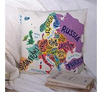 Taies d'oreiller Info pour l'europe Accueil Carte Typographie avec Bannière Affiche Divers Région Lettre Russie Abstrait Polyester Couvre-lit Taie d'oreiller Housse de Coussin pour Canapé Canapé Déc