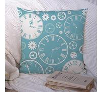 Taies d'oreiller Motif Cercle d'heure Traditionnel Vieille Horloge Cadran Bleu Visages pièces Textures Visage flèche Objets de Conception Polyester Jeter taie d'oreiller Housse de Coussin pour canap