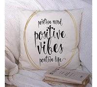 Taies d'oreiller Positive Mind Vibes Graphic Life Or for Retro Inspirational Typography Inscription Banner Textures Polyester Couvre-lit Taie d'oreiller Housse de Coussin pour canapé canapé décorati