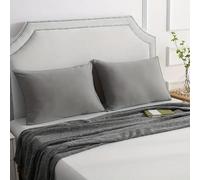 Taies d'oreiller pour lit double 100 % coton - taies d'oreiller respirantes et douces, taie d'oreiller de lit 2 pièces, 52 x 82 cm, avec fermeture à bouton, couleur unie, gris clair