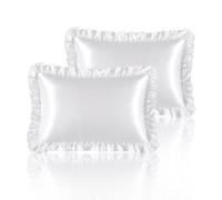 Taies d'oreiller volants en satin soyeux HommxJF pour cheveux et peau Taies d'oreiller en soie blanche Queen Lot de 2 avec fermeture enveloppe