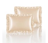 Taies d'oreiller volants en satin soyeux HommxJF pour cheveux et peau, taies d'oreiller en soie champagne, lot de 2, king size, avec fermeture