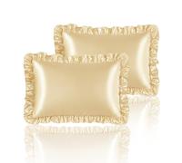 Taies d'oreiller volants en satin soyeux HommxJF pour cheveux et peau Taies d'oreiller en soie dor e Queen Lot de 2 avec fermeture enveloppe D