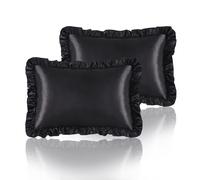 Taies d'oreiller volants en satin soyeux HommxJF pour cheveux et peau Taies d'oreiller en soie noire Queen Lot de 2 avec fermeture enveloppe D