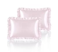 Taies d'oreiller volants en satin soyeux HommxJF pour cheveux et peau Taies d'oreiller en soie rose blush Lot standard de 2 avec fermeture enve