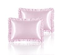 Taies d'oreiller volants en satin soyeux HommxJF pour cheveux et peau Taies d'oreiller en soie rose Queen Lot de 2 avec fermeture enveloppe D c